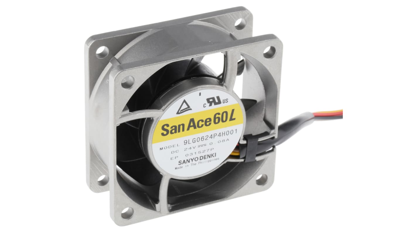 Sanyo Denki San Ace 9LG Series Axial Fan, 24 V dc, DC Operation, 47m³/h, 1.92W, 80mA Max, 60 x 60 x 25mm