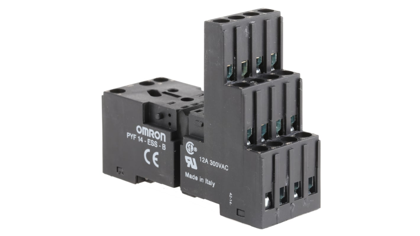 Zócalo de relé Omron PYF14 para MY2, MY4 de 14 contactos, 12A máx., para carril DIN