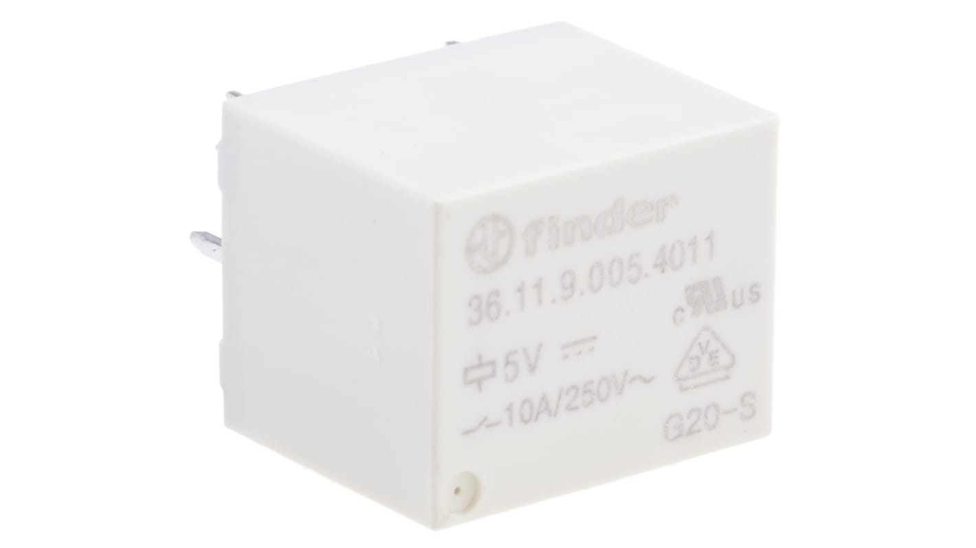Finder PCB Mount Power Relay, 5V dc Coil, 10A Switching Current, SPDT
