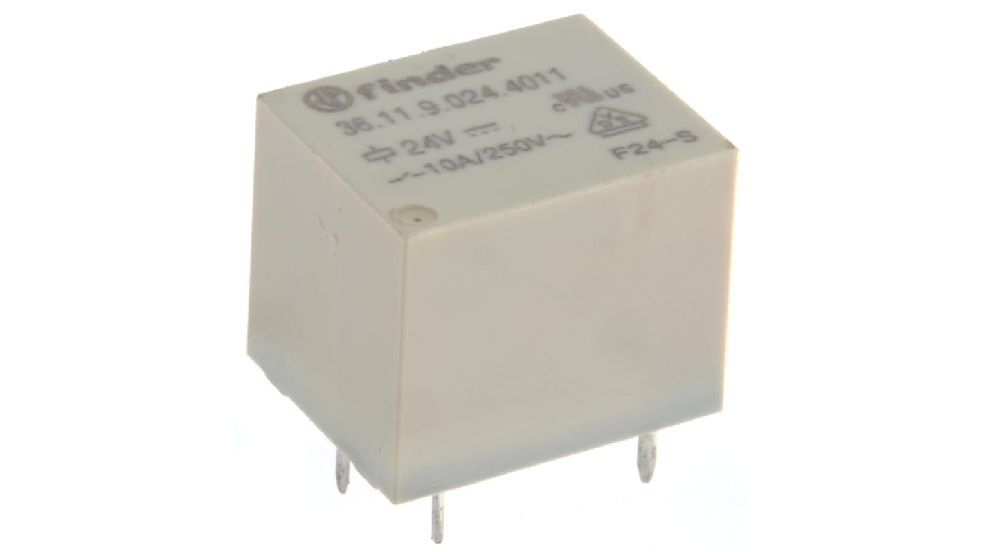 Relè di potenza Finder serie 36 Series, SPDT, bobina 24V cc, Montaggio su circuito stampato