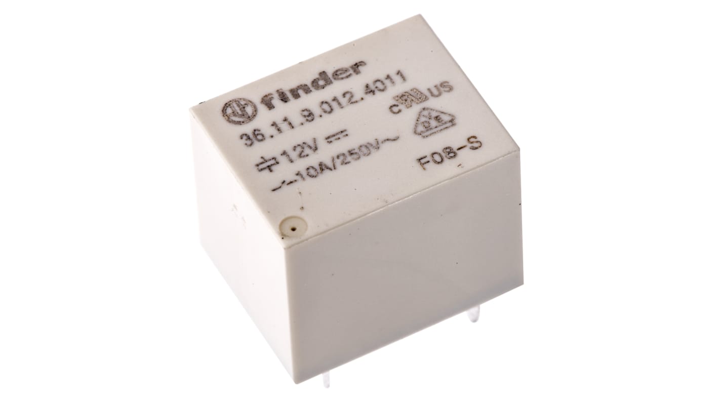 Finder PCB Mount Power Relay, 12V dc Coil, 10A Switching Current, SPDT