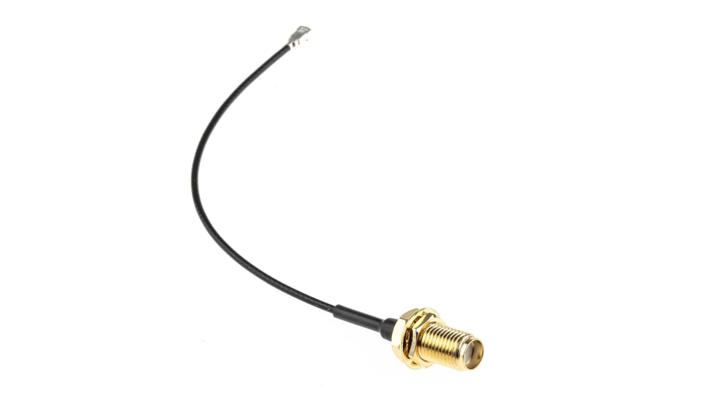 Cable coaxial RF RS PRO, 50 Ω, con. A: SMA, Hembra, con. B: U.FL, Hembra, long. 100mm Negro