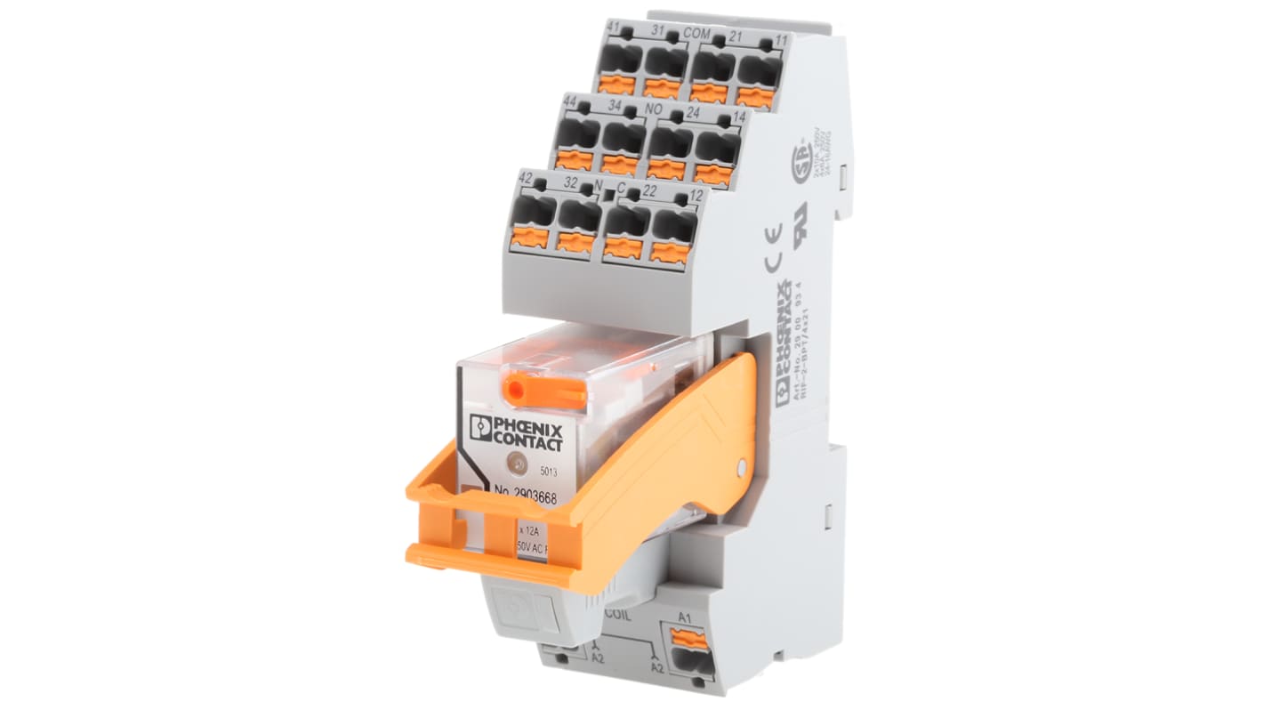 Phoenix Contact RIF-2-RPT-LV-230AC/2X21 Series Interface Relay, DIN Rail Mount, 230V ac Coil, DPDT, 2-Pole