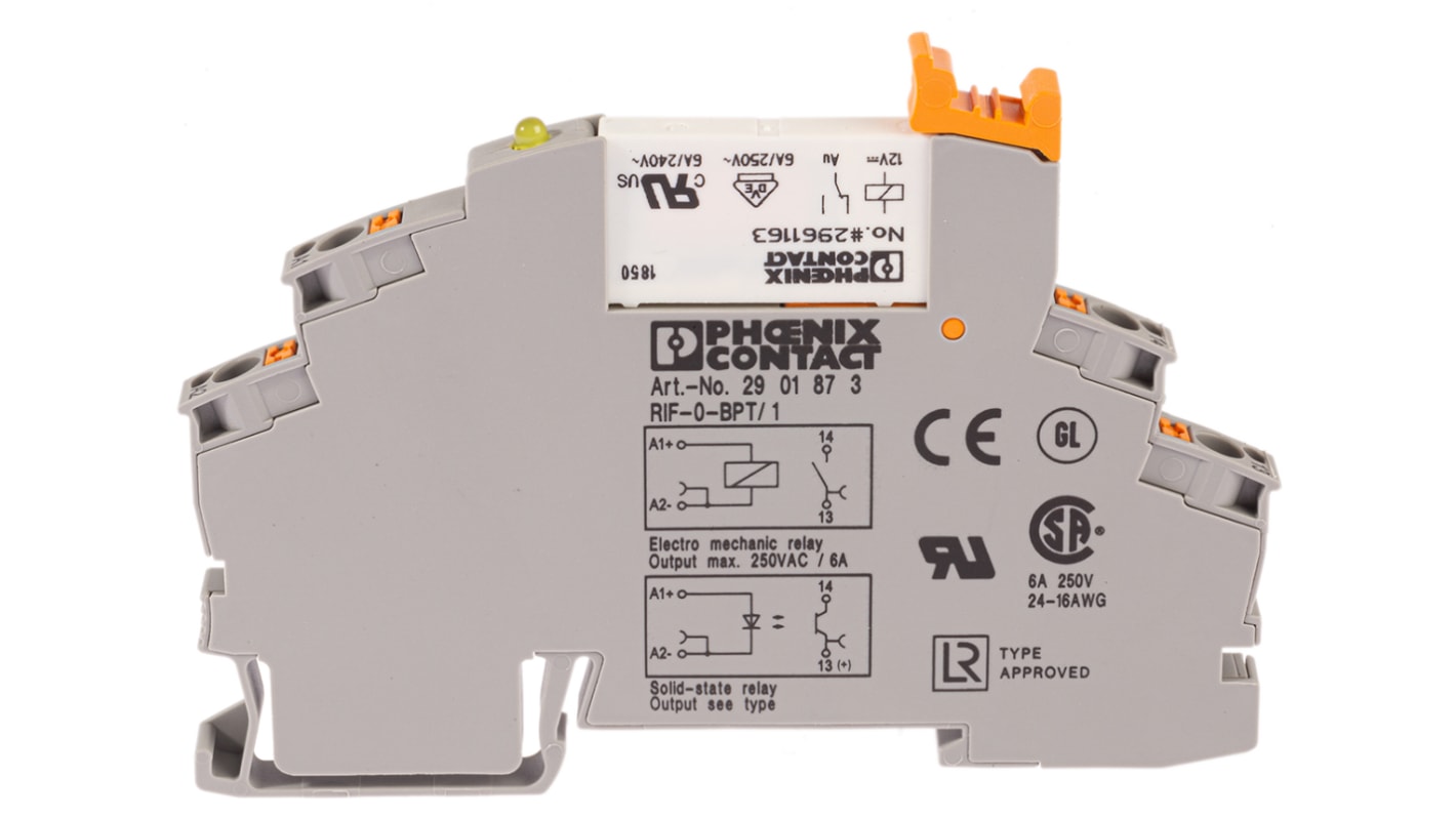 Relé modular Phoenix Contact RIF-0-RPT-12DC/ 1AU, SPST, 12V dc, para carril DIN