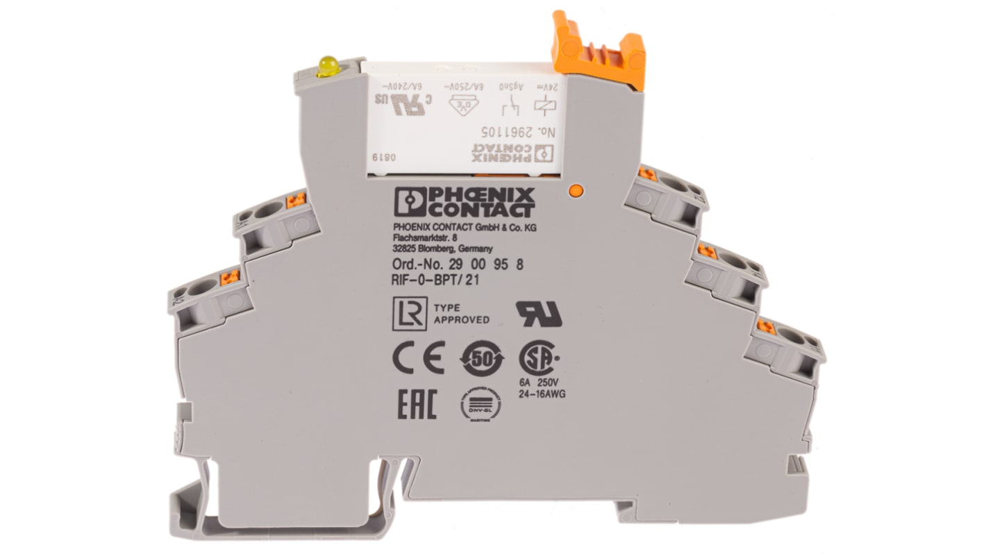 Phoenix Contact RIF-0-RPT-24DC/21 Series Interface Relay, DIN Rail Mount, 24V dc Coil, SPDT, 1-Pole