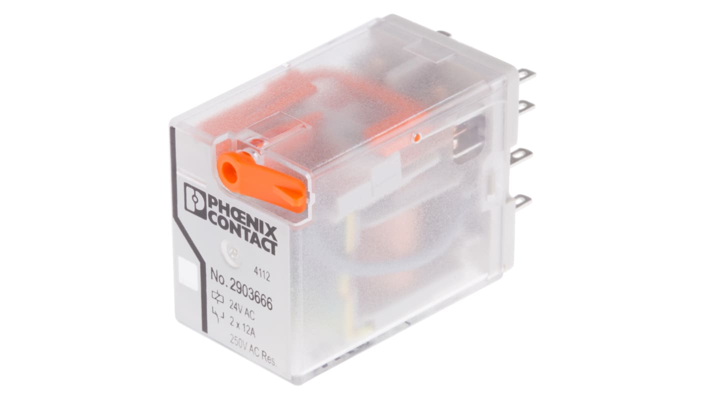 Phoenix Contact PCB Mount Power Relay, 24V ac Coil, 12A Switching Current, DPDT