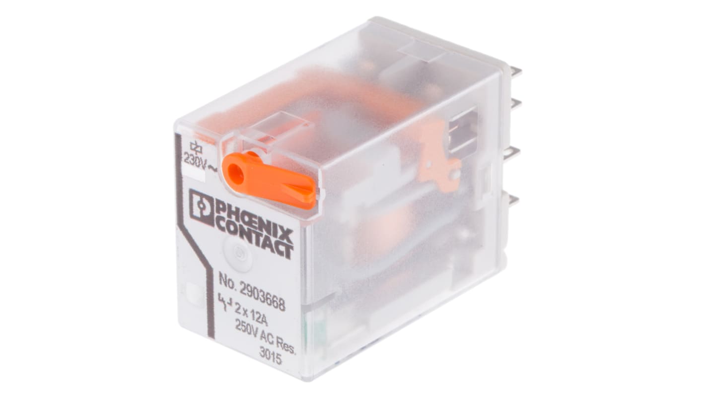 Phoenix Contact PCB Mount Power Relay, 230V ac Coil, 12A Switching Current, DPDT