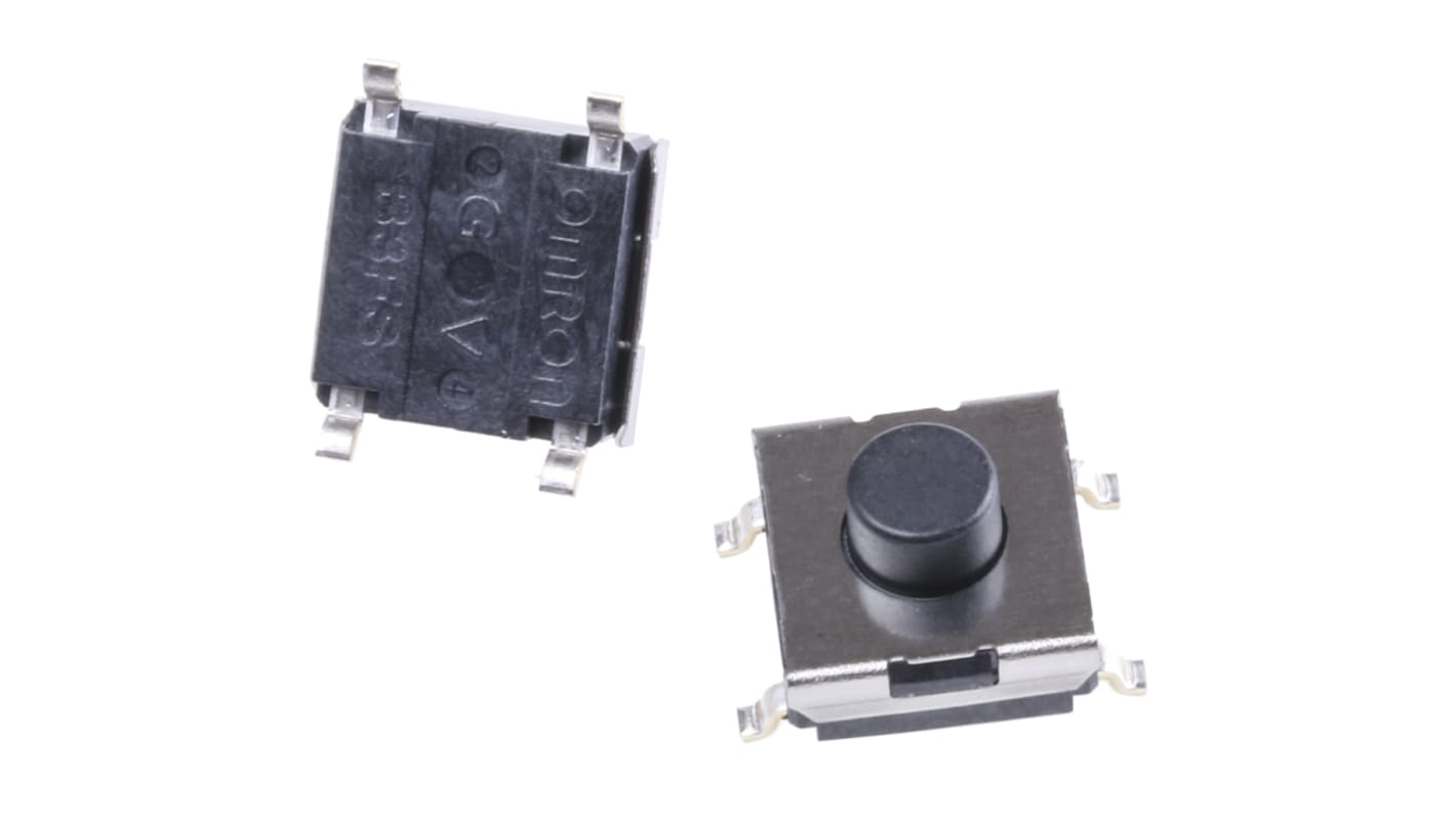 Omron Black Plunger Tactile Switch, SPST 50 mA @ 24 V dc 1.7mm