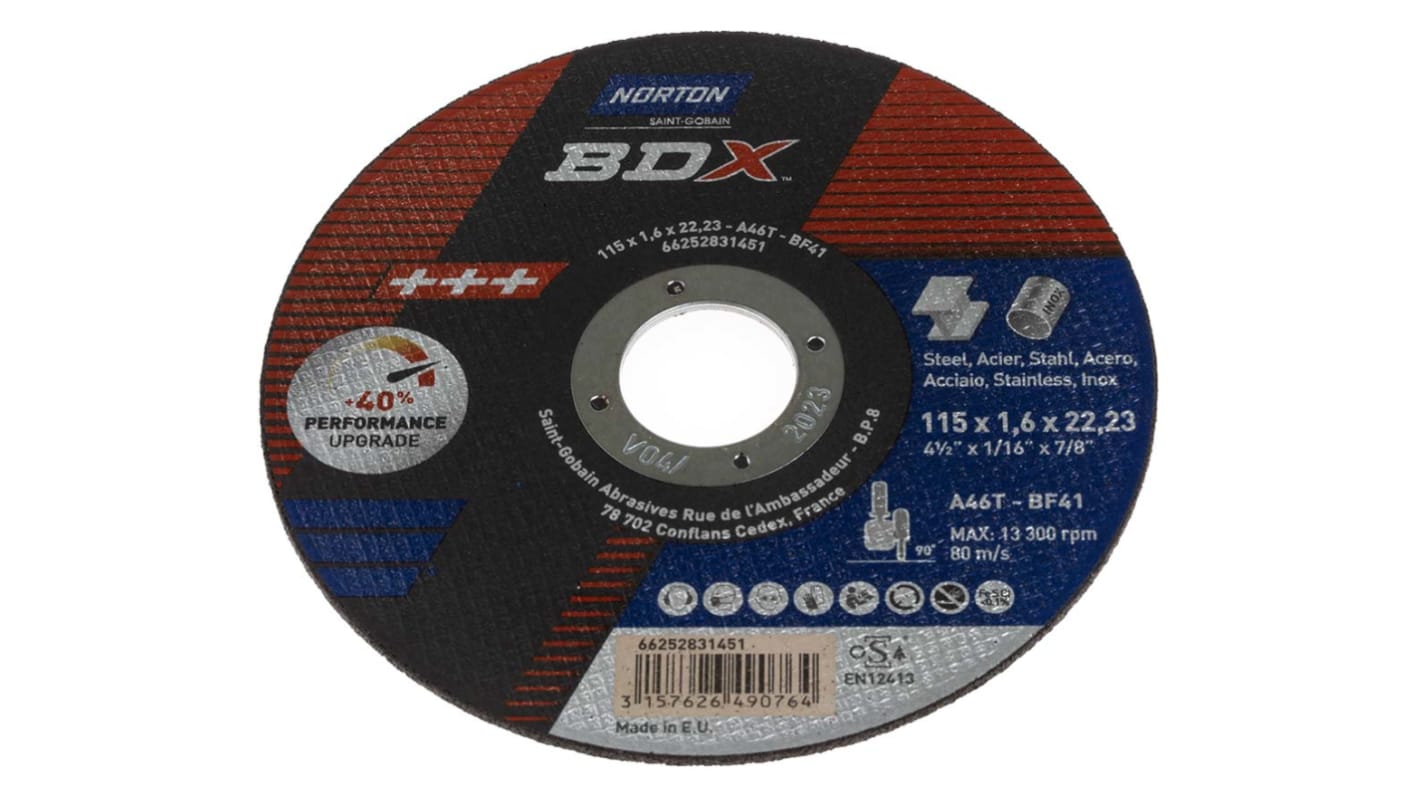 Disco abrasivo in Ceramica Cutting Disc Norton, Ø 115mm, grana P80 Medio