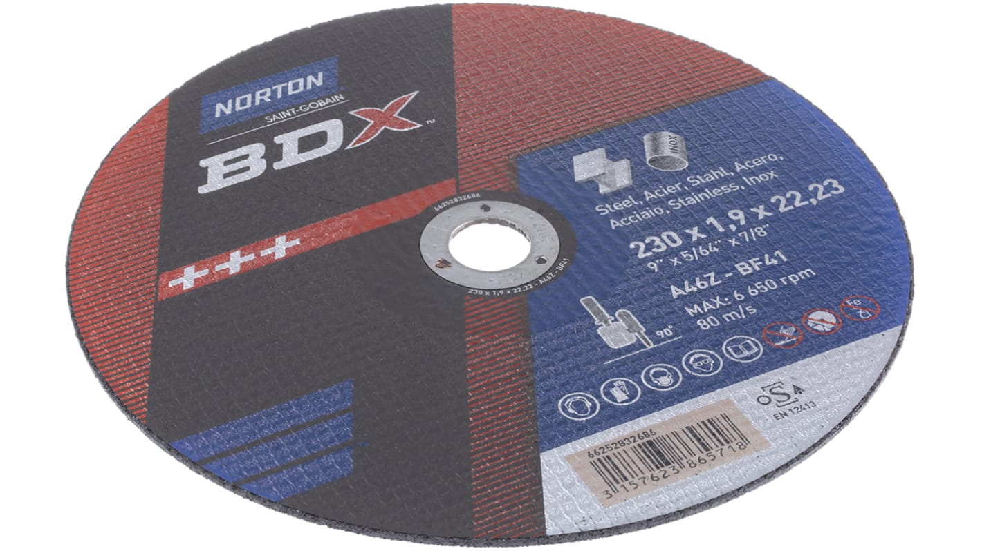 Norton Cutting Disc Aluminium Oxide Cutting Disc, 230mm x 1.9mm Thick, BDX, 5 in pack