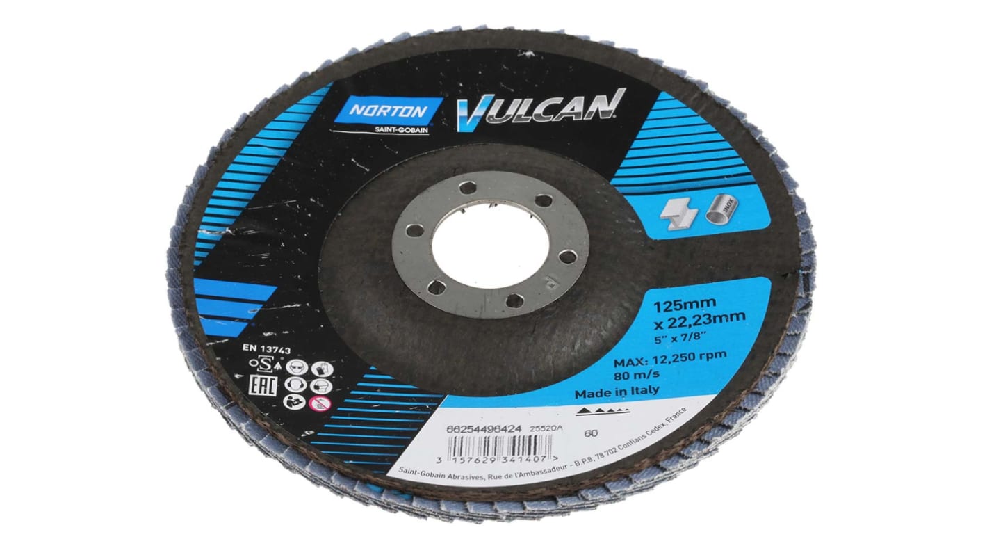 Norton Flap Disc Ceramic Grinding Disc, 125mm, Medium Grade, P60 Grit, Vulcan, 10 in pack