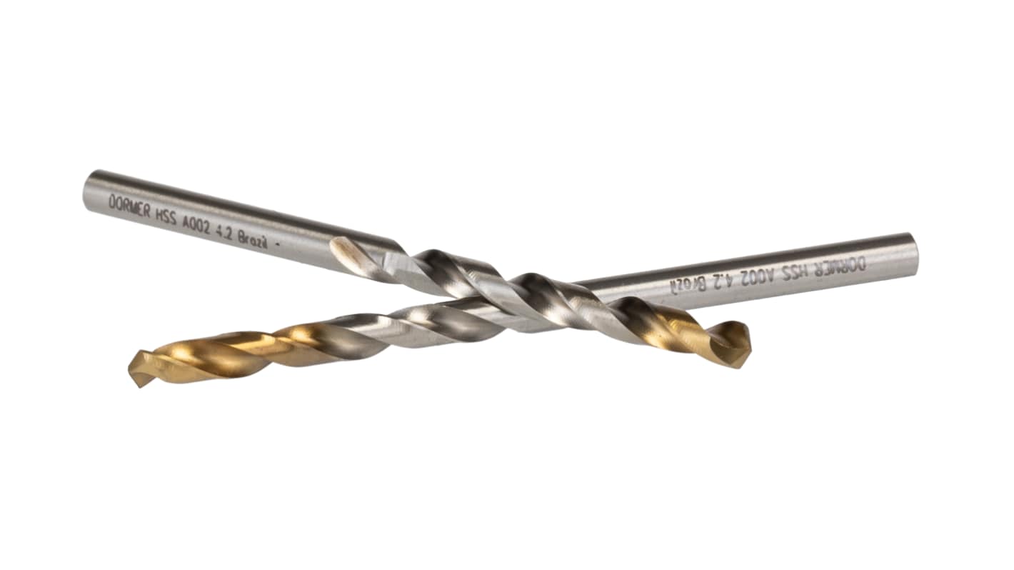 Dormer A002 Series HSS-TiN Twist Drill Bit, 4.2mm Diameter, 75 mm Overall