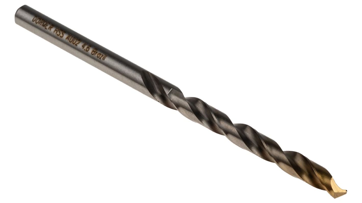 Dormer A002 Series HSS-TiN Twist Drill Bit, 4.6mm Diameter, 80 mm Overall