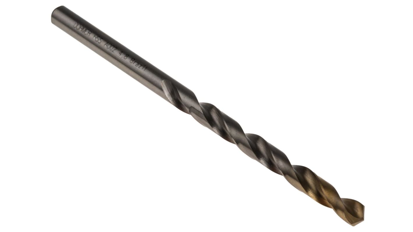 Dormer A002 Series HSS-TiN Twist Drill Bit, 4.8mm Diameter, 86 mm Overall