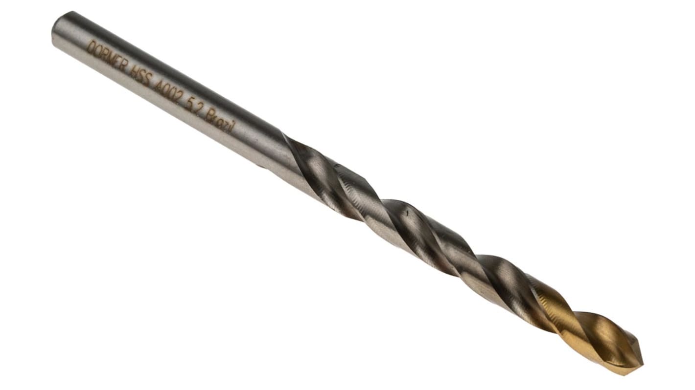 Dormer A002 Series HSS-TiN Twist Drill Bit, 5.2mm Diameter, 86 mm Overall