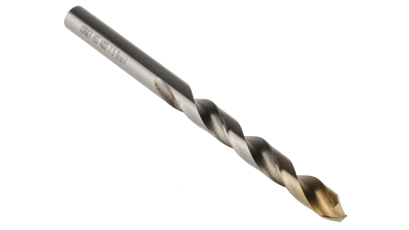 Dormer A002 Series HSS-TiN Twist Drill Bit, 7.5mm Diameter, 109 mm Overall