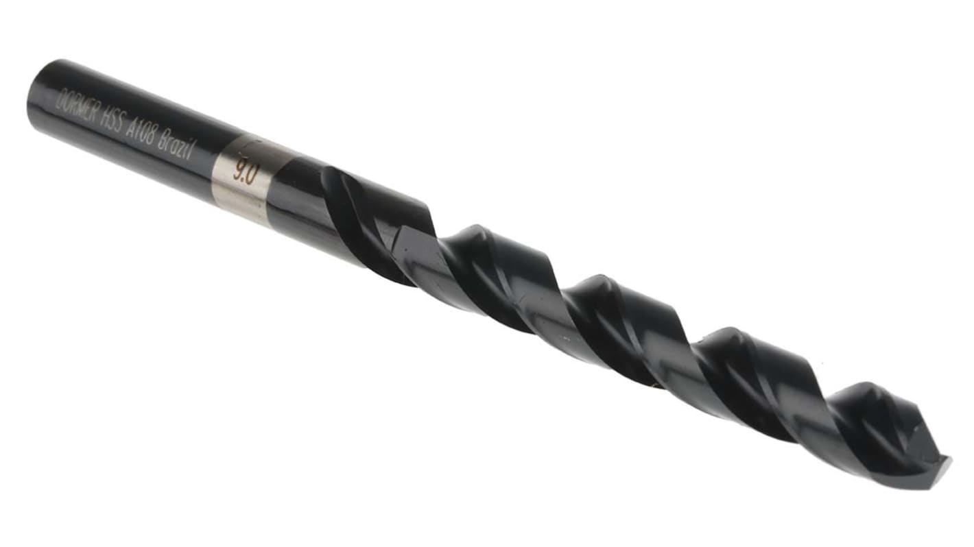 Dormer A108 Series HSS Twist Drill Bit for Stainless Steel, 9mm Diameter, 125 mm Overall