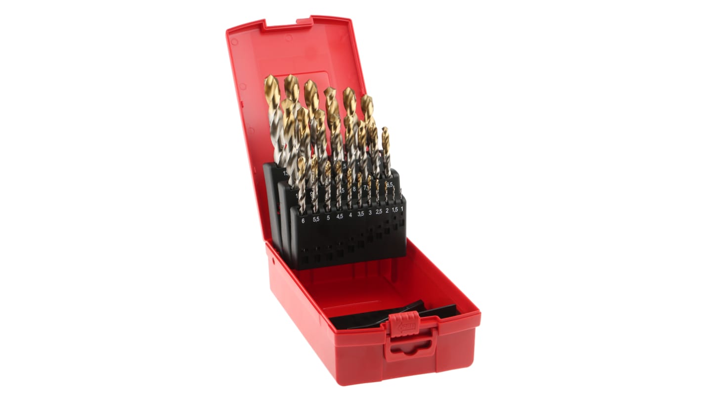 Dormer 25-Piece Twist Drill Bit Set for Multi-Material, 13mm Max, 1mm Min, HSS-TiN Bits