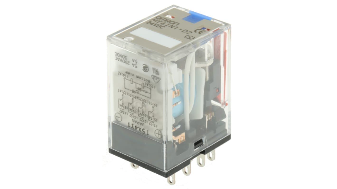 Omron MY4 24V dc Spule 4-poliger Wechsler Steckrelais 5A 636Ω 900mW Monostabiles Relais