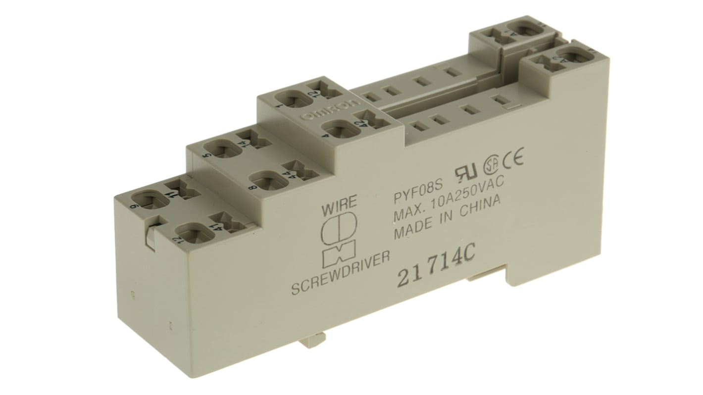 Omron PY 8 Pin 250V ac DIN Rail Relay Socket, for use with MY2 Series