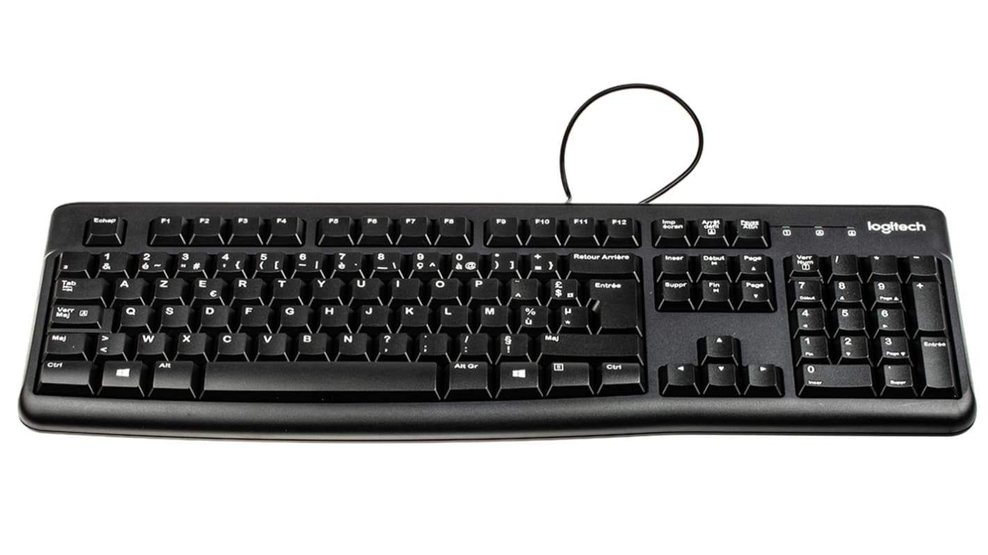 Logitech 有线标准键盘, USB接口, AZERTY布局, 黑色, K120