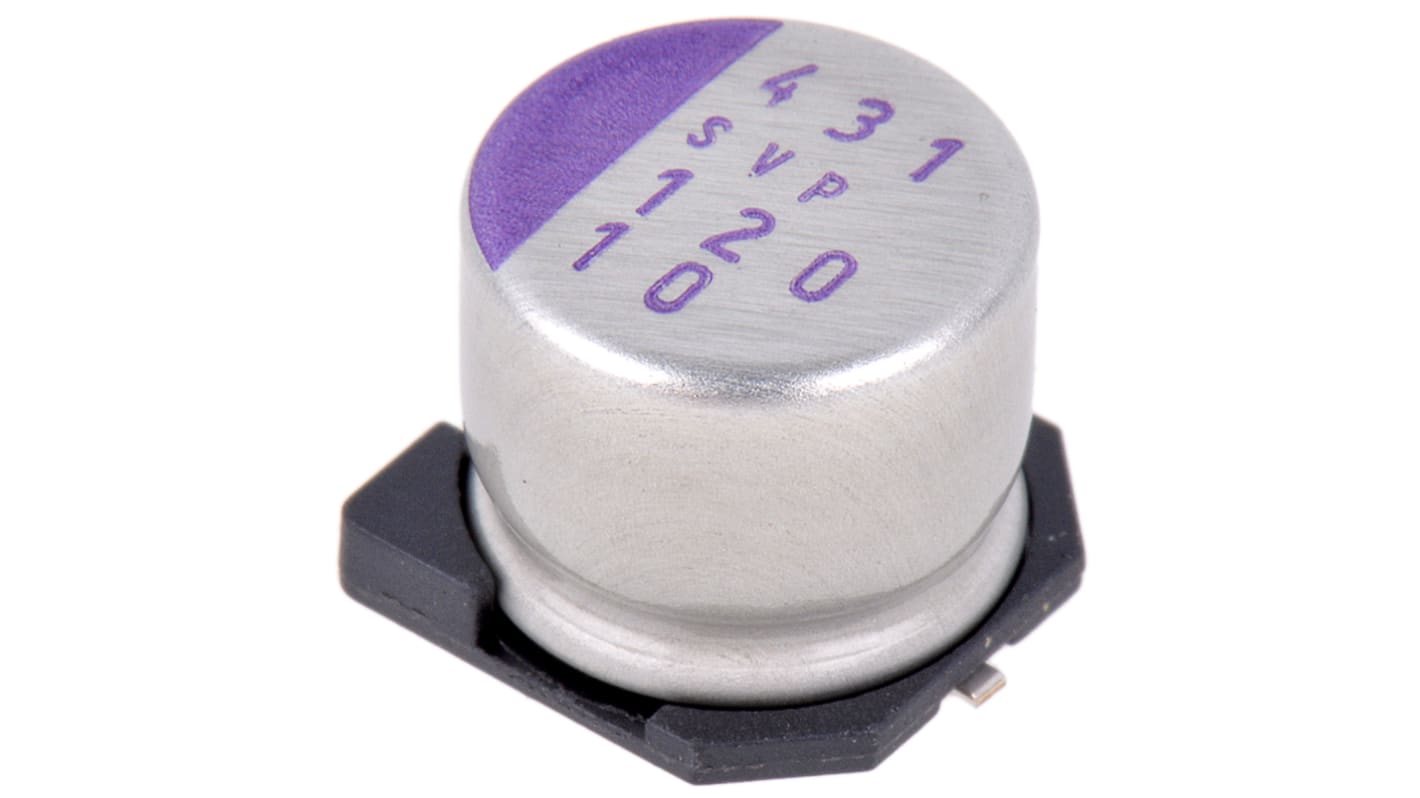Panasonic 120μF Surface Mount Polymer Capacitor, 10V dc