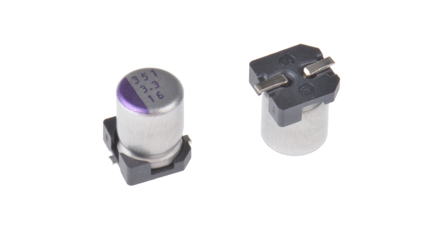 Panasonic 3.3μF Surface Mount Polymer Capacitor, 16V dc