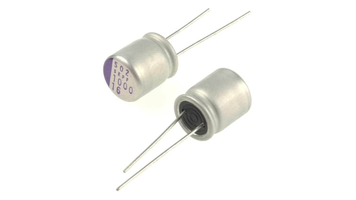 Panasonic 1mF Through Hole Polymer Capacitor, 16V dc