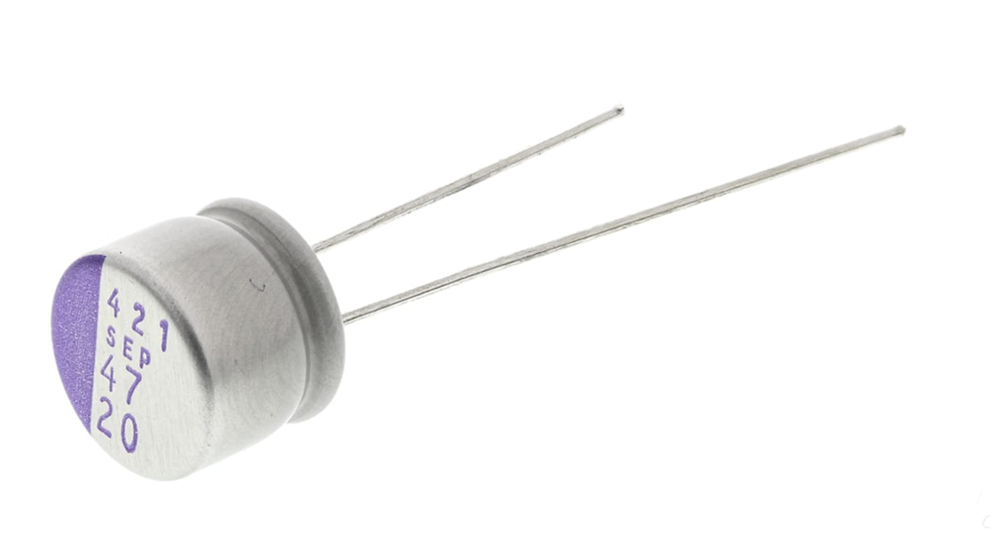Panasonic 47μF Through Hole Polymer Capacitor, 20V dc