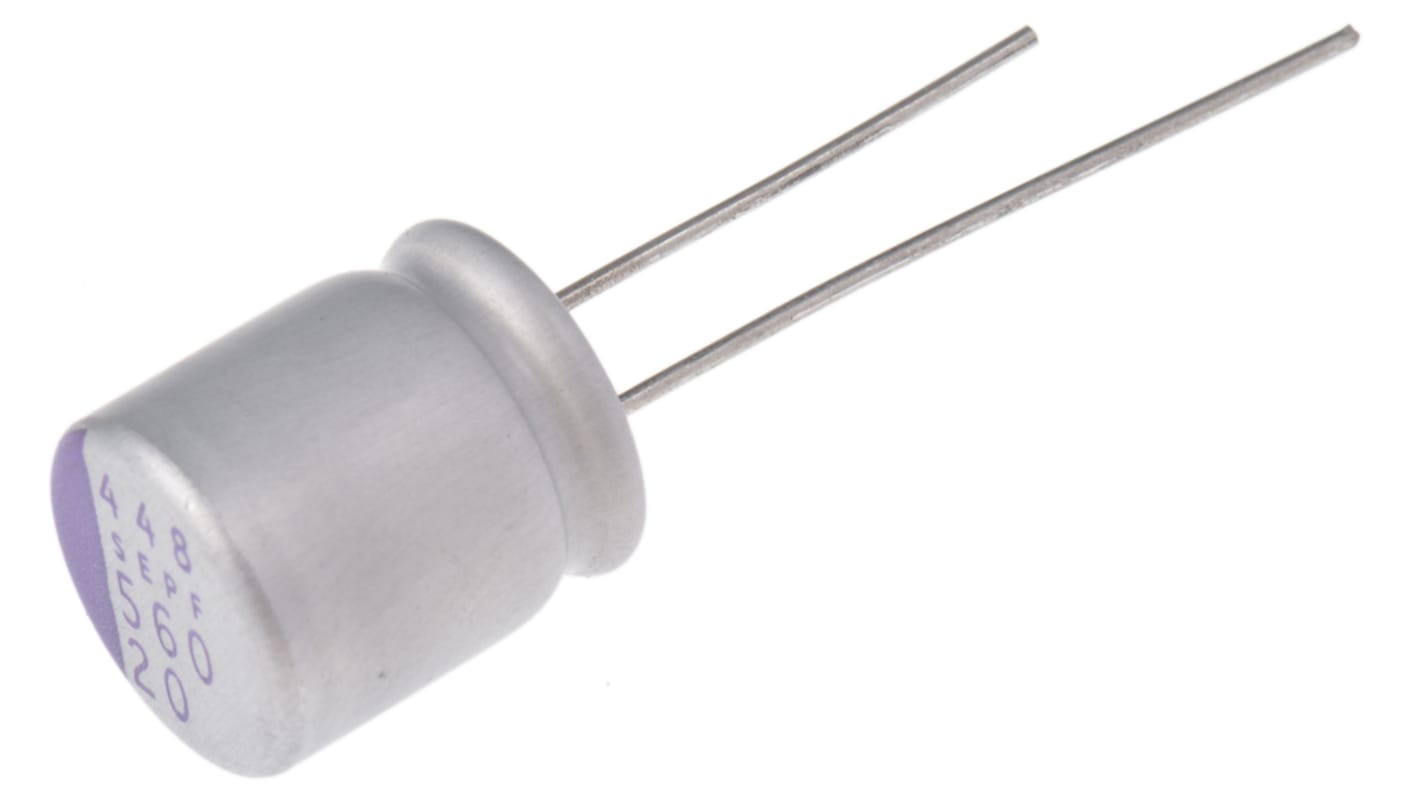Panasonic 560μF Through Hole Polymer Capacitor, 20V dc