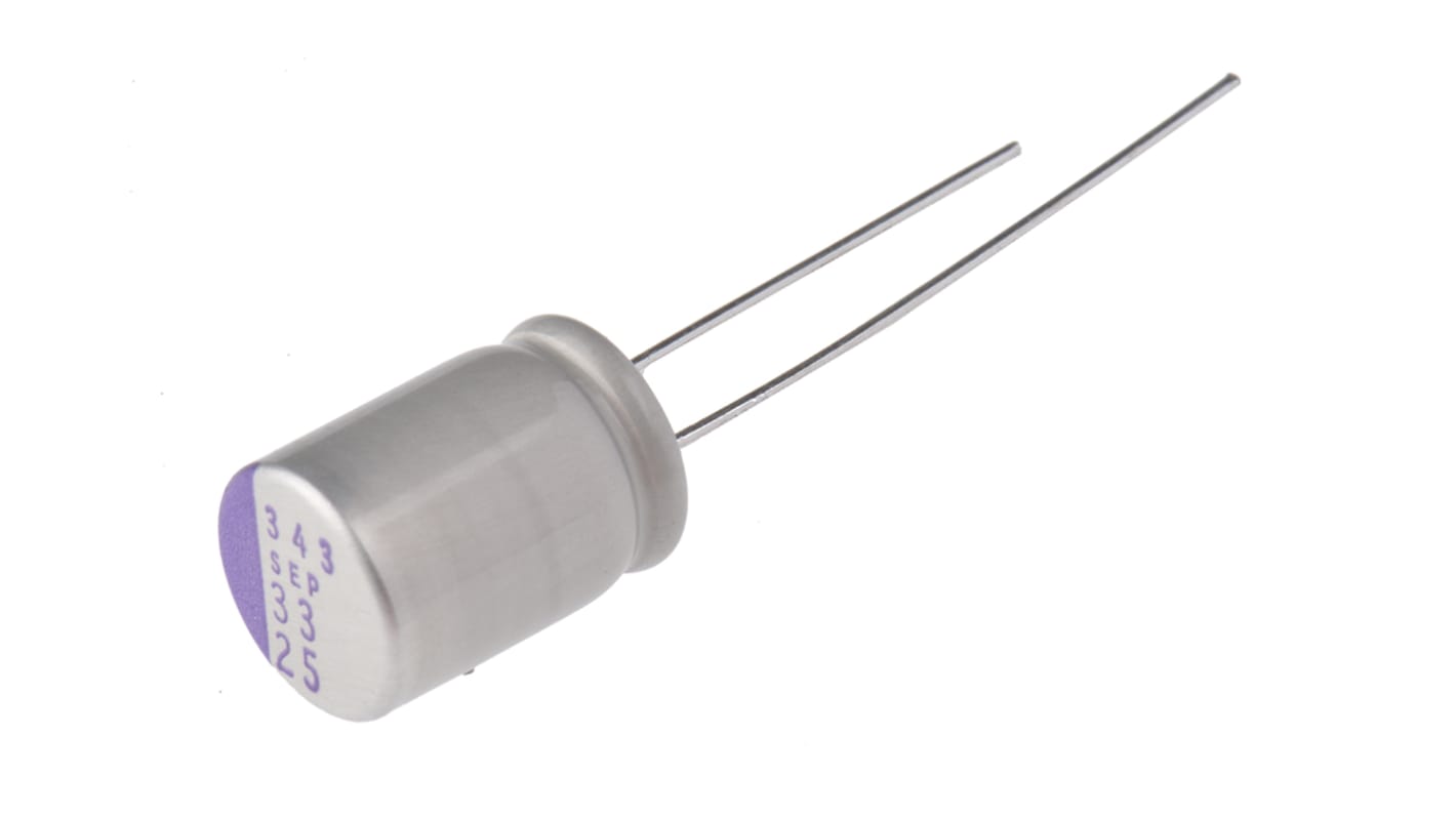 Panasonic SEP, THT Polymerkondensator 33μF ±20% / 25V dc, Ø 8mm, -55°C → +105°C