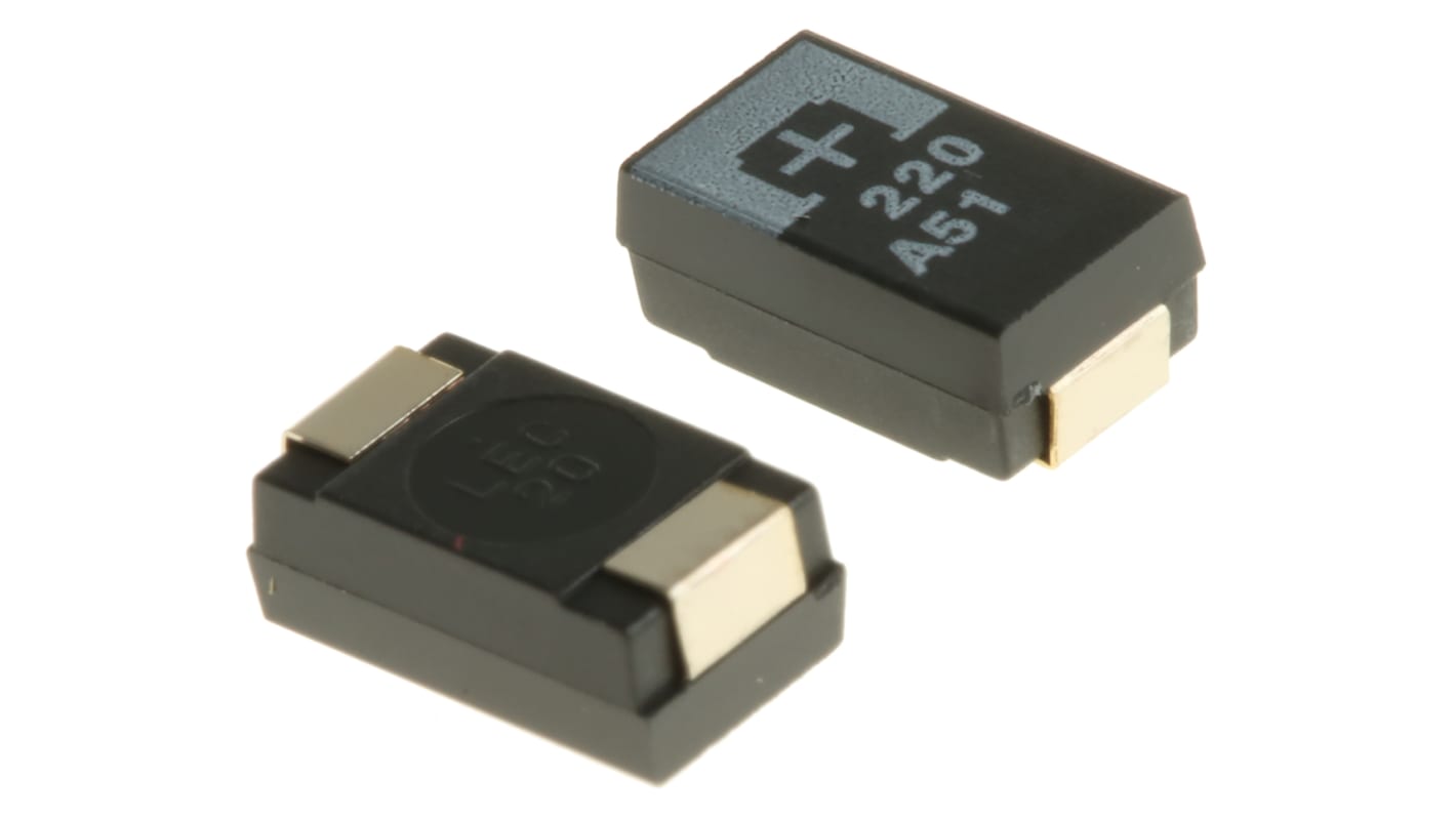 Panasonic POSCAP TPE, SMD Polymerkondensator 220μF ±20% / 10V dc, -55°C → +105°C