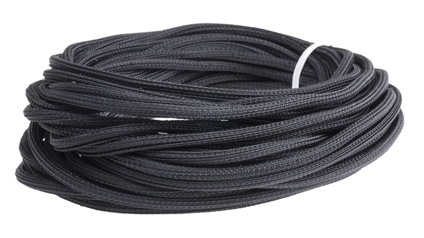 Alpha Wire Braided PET Black Cable Sleeve, 3.18mm Diameter, 15.24m Length, FIT Wire Management Series