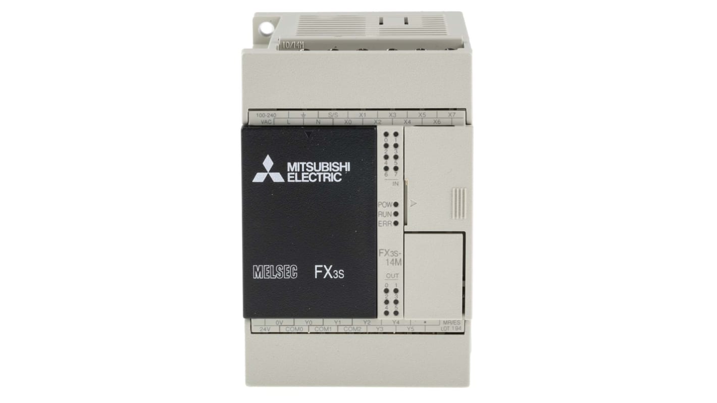 Mitsubishi FX3S Series PLC CPU for Use with FX3 Series, Relay, Transistor Output, 8-Input, DC Input