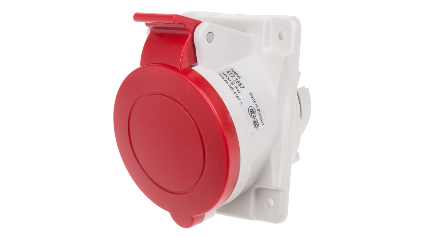 Scame IP44 Red Panel Mount 3P + N + E Heavy Duty Power Connector Socket, Rated At 16A, 415 V