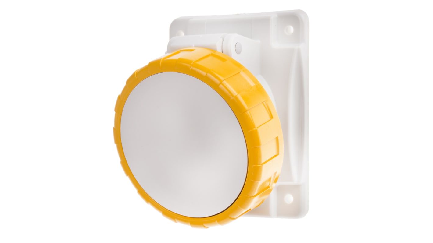 Scame IP66, IP67 Yellow Panel Mount 2P + E Heavy Duty Power Connector Socket, Rated At 16A, 110 V