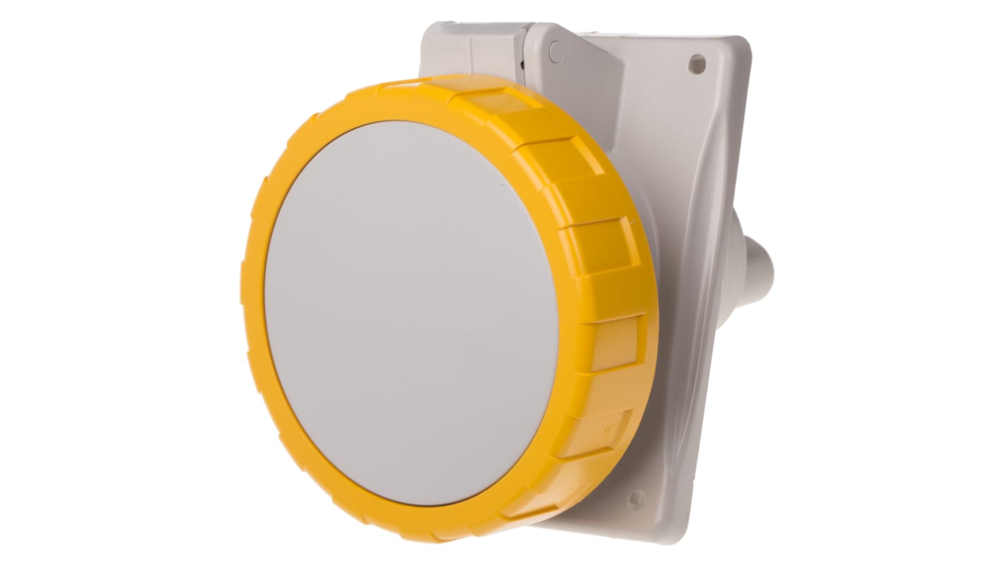 Scame IP66, IP67 Yellow Panel Mount 2P + E Heavy Duty Power Connector Socket, Rated At 32A, 110 V