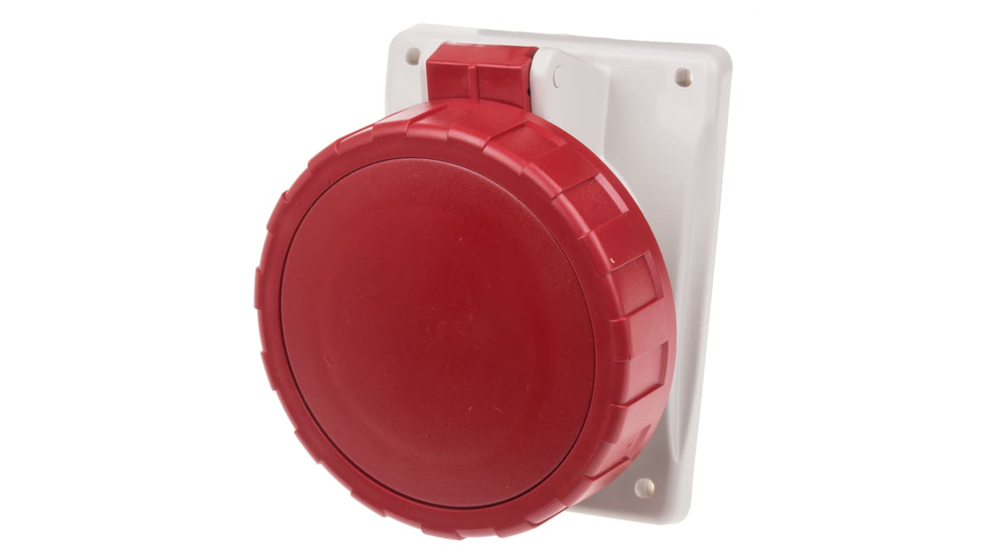 Scame IP66, IP67 Red Panel Mount 3P + N + E Heavy Duty Power Connector Socket, Rated At 32A, 415 V