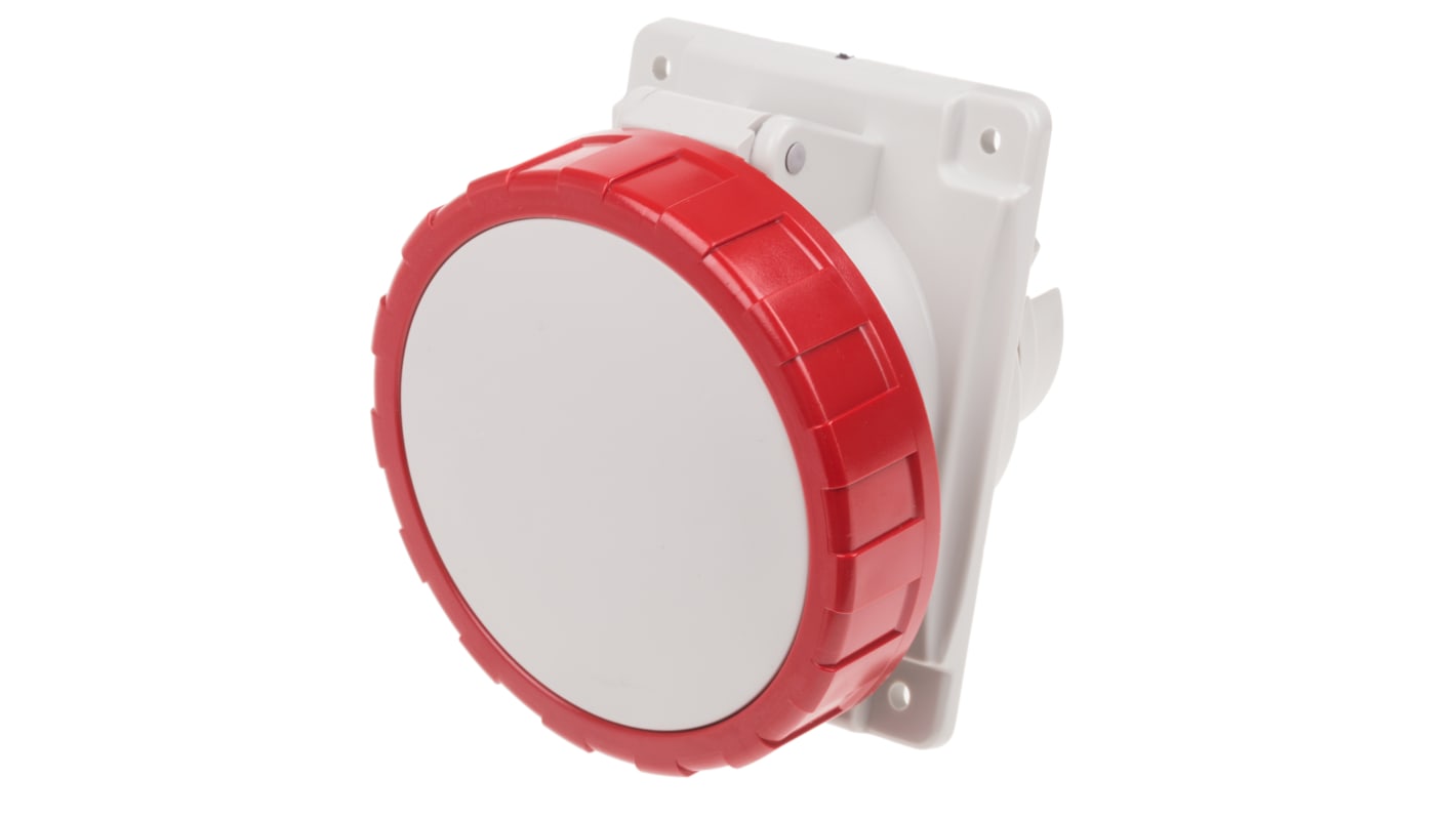 Scame IP66, IP67 Red Panel Mount 3P + N + E Heavy Duty Power Connector Socket, Rated At 32A, 415 V