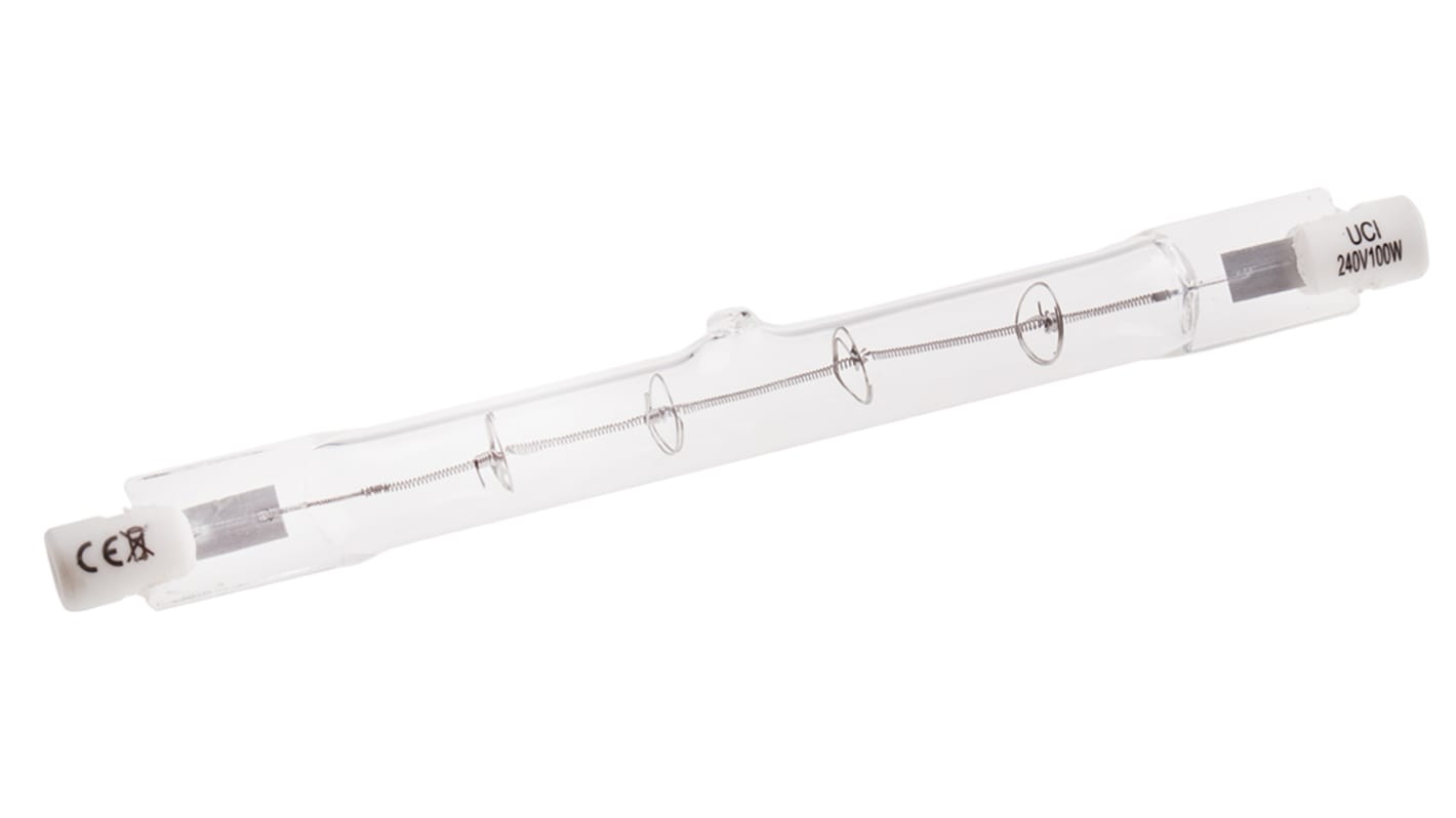Lampada termica a infrarossi (IR) RS PRO, lunghezza 118 mm, Ø 10mm, 100 W, 230 V, lampada Trasparente da 8000h, con