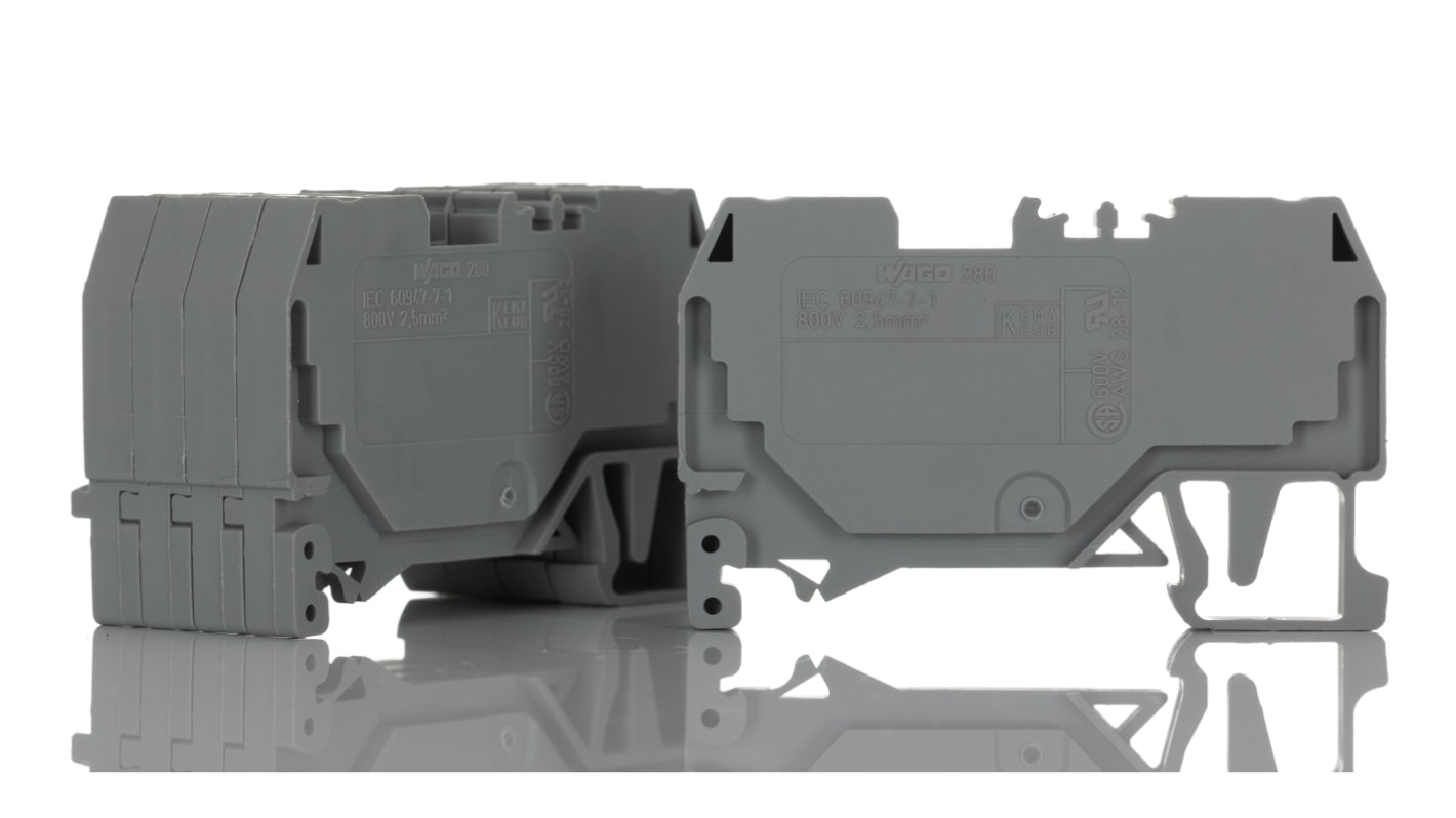 WAGO 280-901 280 Series Grey, 2.5mm², 1-Level, Cage Clamp Termination