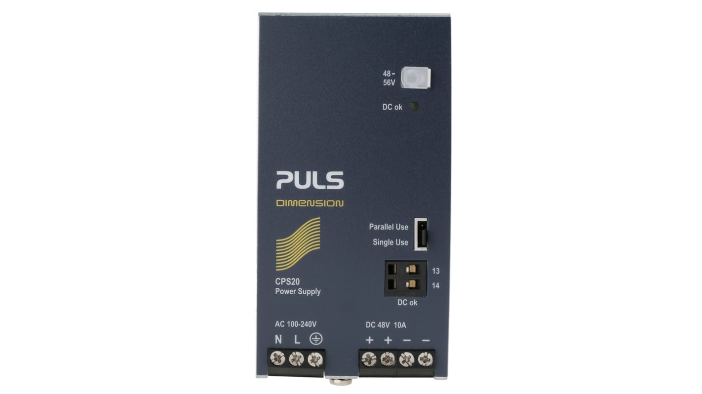 PULS DIMENSION C-Line Switched Mode DIN Rail Power Supply, 100 → 240V ac ac Input, 48V dc dc Output, 10A Output,