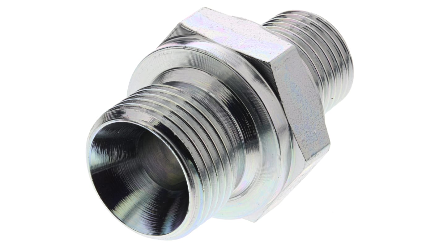 Adattatore filettato dritto idraulico Parker, connettore A: G 3/8, B: R 1/4 Maschio, in Acciaio