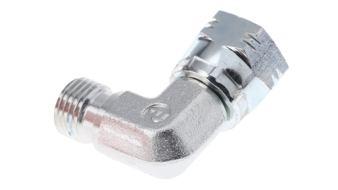 Parker Steel Zinc Plated Hydraulic Elbow Threaded Adapter, 4C6MK4S, G 1/4 Male G 1/4 Female