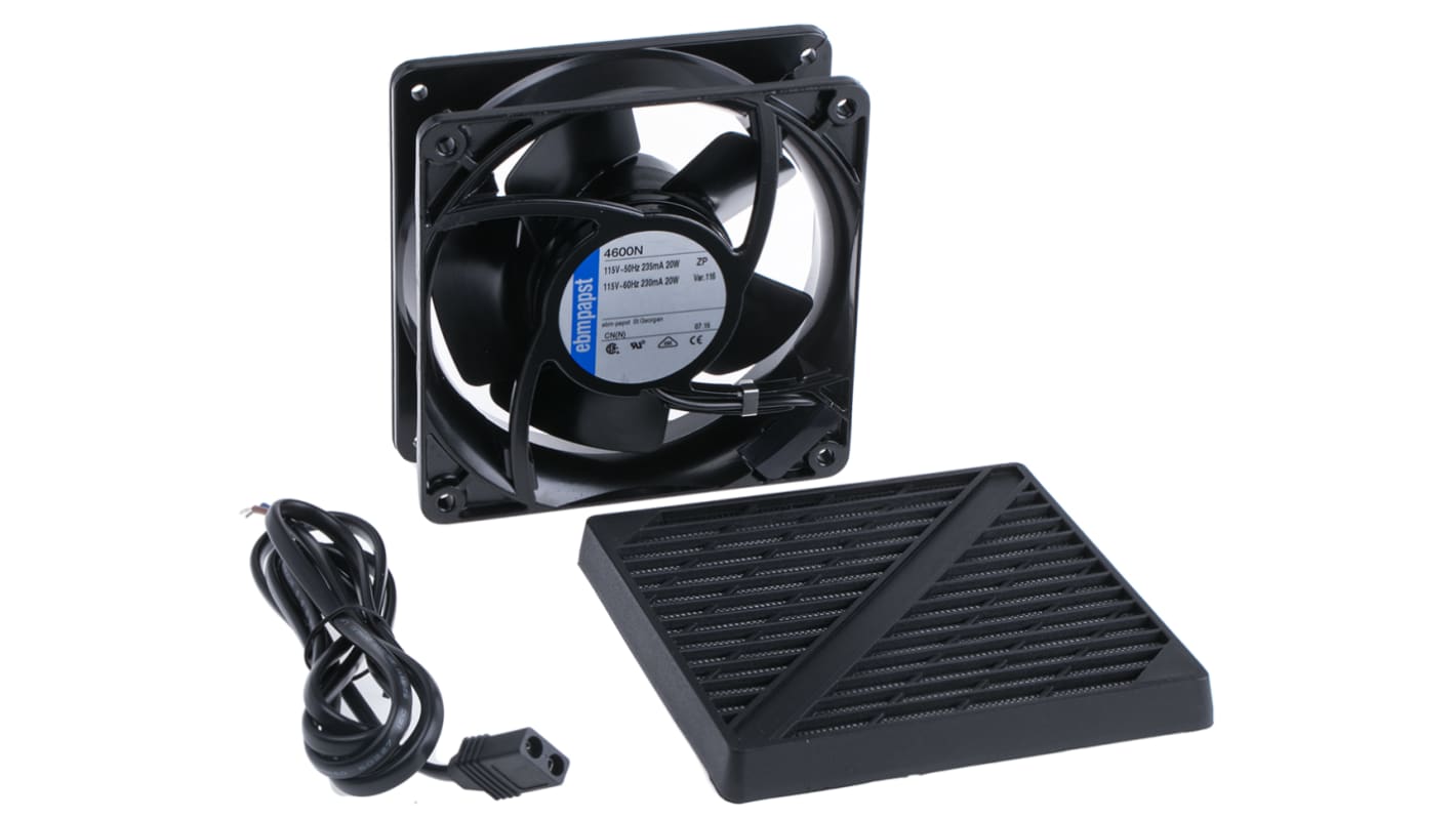 ebm-papst 4000 N Series Axial Fan Kit, 115 V ac, AC Operation, 180m³/h, 18W, 119 x 119 x 38mm