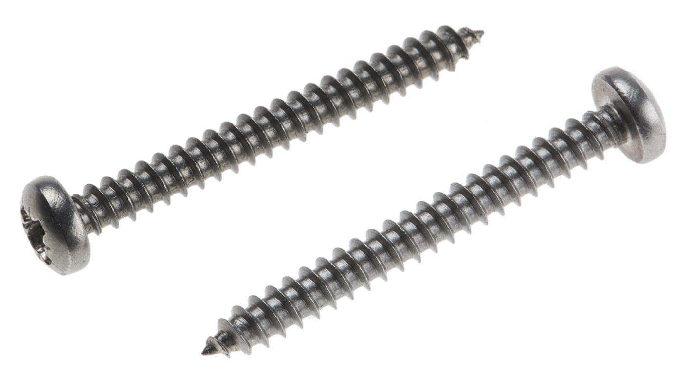 RS PRO Plain Stainless Steel Pan Head Self Tapping Screw, N°6 x 1.1/4in Long 32mm Long