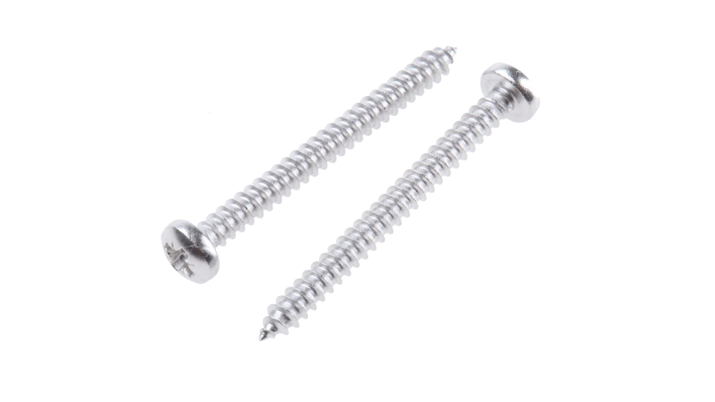 RS PRO Plain Stainless Steel Pan Head Self Tapping Screw, N°6 x 1.1/2in Long 38mm Long