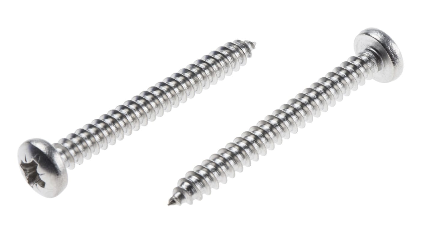 RS PRO Plain Stainless Steel Pan Head Self Tapping Screw, N°8 x 1.1/2in Long 38mm Long