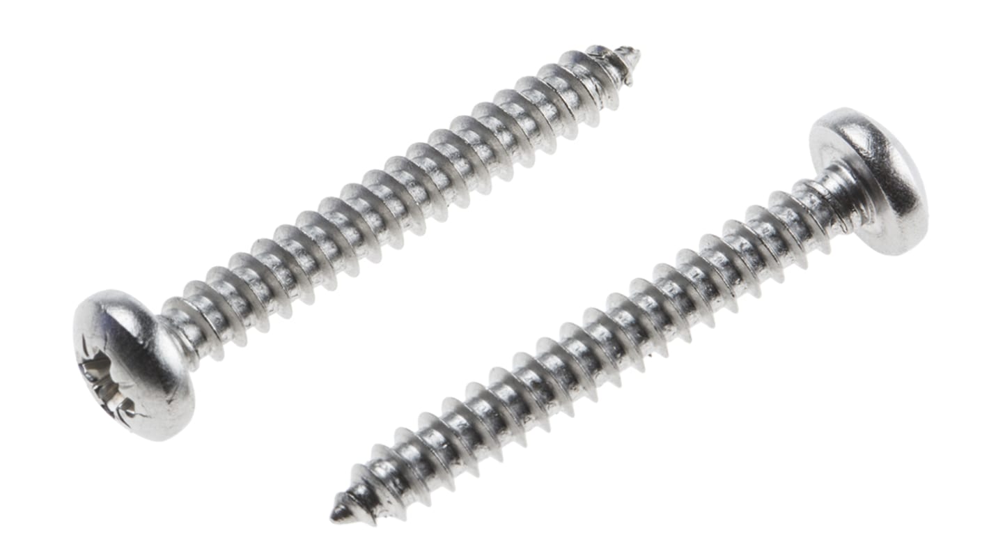 RS PRO Plain Stainless Steel Pan Head Self Tapping Screw, N°8 x 1.1/4in Long 32mm Long