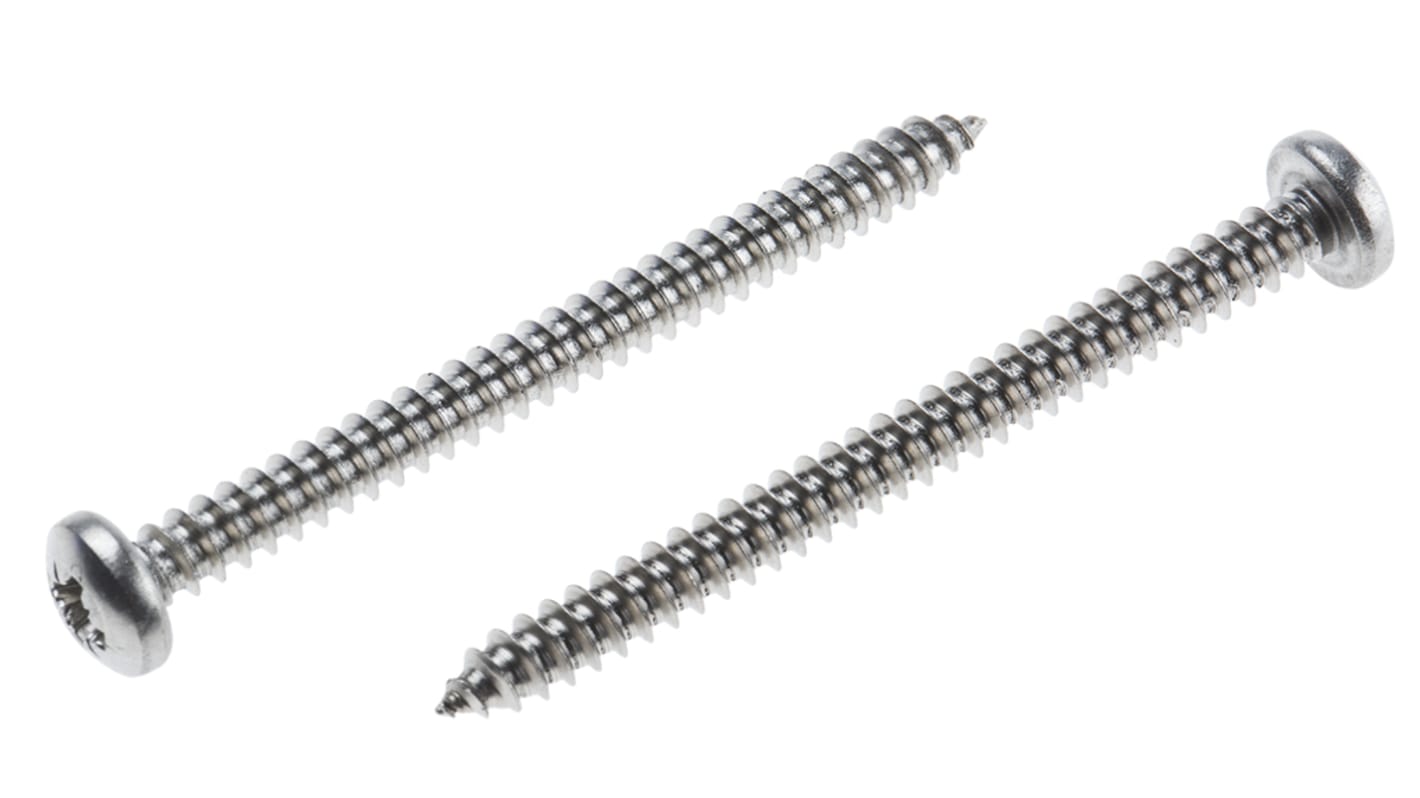 RS PRO Plain Stainless Steel Pan Head Self Tapping Screw, N°8 x 2in Long 50mm Long